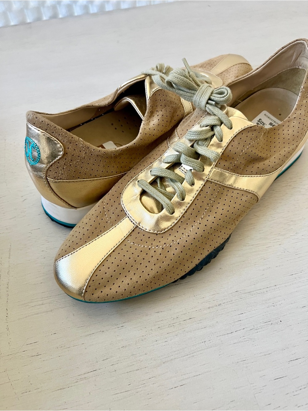 Cole Haan NikeAir Bria Gold Tan Leather Mesh Suede Womens Size 10 Sneakers
